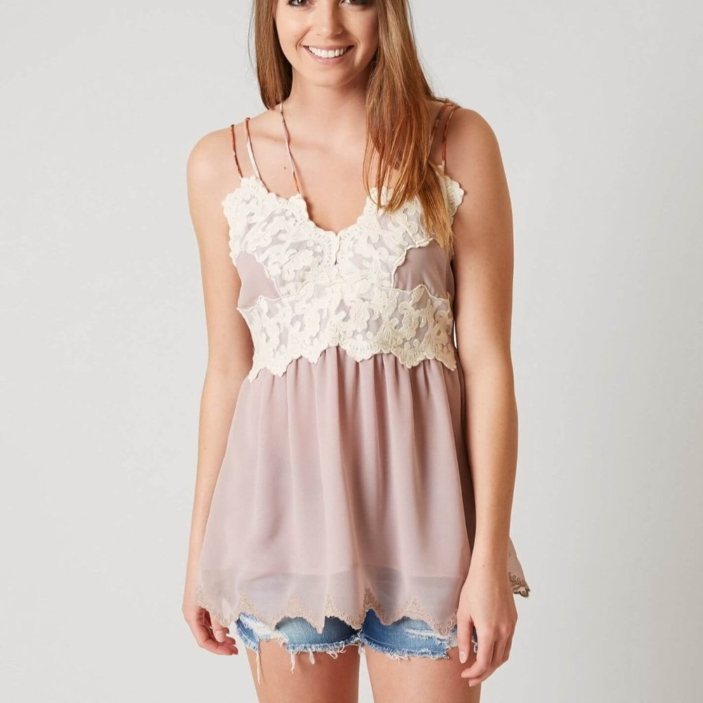 Gimmicks Chiffon Lace V neck Tank Y2K Tops Women’s Size XS Fairycore Lace